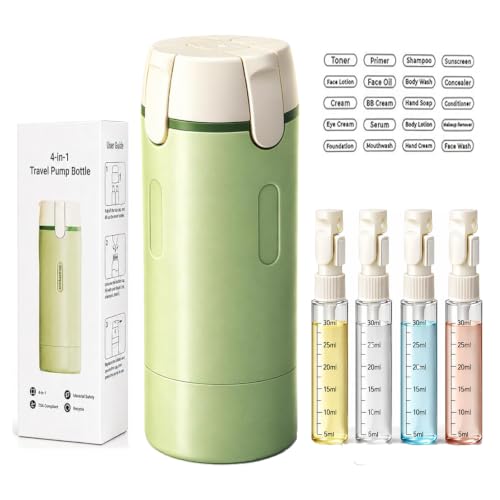 4 in 1 Travel Dispenser Bottle, One-Press No Squeeze Toiletries Set - color: Green