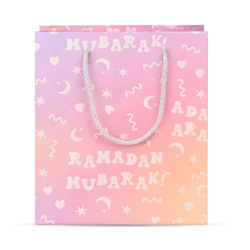 The Ramadan Edit Ramadan Mubarak Gift Bag – Eid Mubarak Gift Bag – Premium Pastel Gradient Paper Gift Bag with Rope Handles – Moon & Star Design – 9.5" x 8" x 4" (Single Bag)