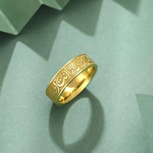 VASSAGO Stainless Steel Rings for Men Women Trendy Muslim Allah Ring Islam Arabic Shahada Ring Jewelry Gifts - color: gold, size: 9