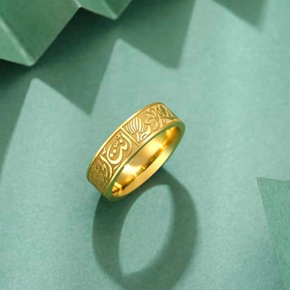 VASSAGO Stainless Steel Rings for Men Women Trendy Muslim Allah Ring Islam Arabic Shahada Ring Jewelry Gifts - color: gold, size: 9