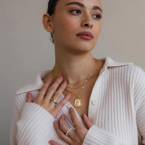 POTESSA 18K Gold Plated Pendant Necklace Medallion Coin Heart Y Shaped Chain Toggle Necklace for Women Jewelry - color: Golden Mary Cross