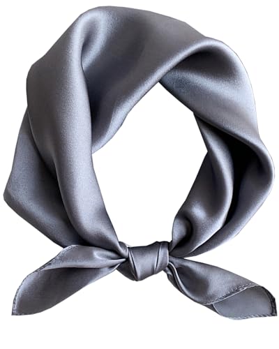 Saiusloa Solid Color Neck Scarf For Women Square Satin Head Scarves headband Bandanas 23.6× 23.6 inches - color: 19-dark Grey
