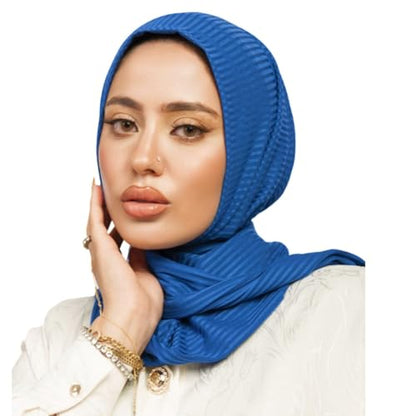Instant Hijab For Women | Head Wrap100% Cotton Rib Headscarf | Easy to Wear Hijabs with Metal Pin - color: Blue