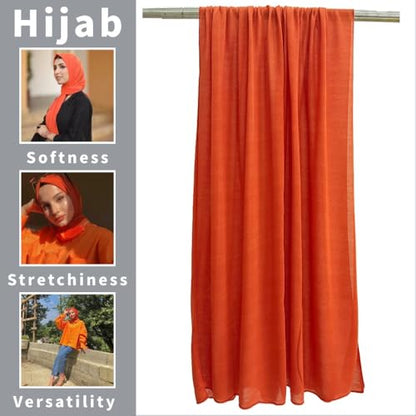 Harewom Muslim Hijab for Women Soft Stretch Headscarf Large Plain Turban Wrap Shawl Head Wrap for Everyday Wear - color: Orange Hijab Headscarf