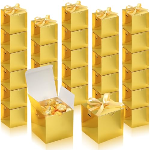 DOYIDE 60 Pcs Small Gift Boxes, 3x3x3 inches Kraft Paper Gift Box with Ribbons, Gold Candy Boxes for Christmas Wedding Favors Baby Shower Bridal Shower Birthday Party - color: Gold, size: 3x3x3inch(Pack of 60)