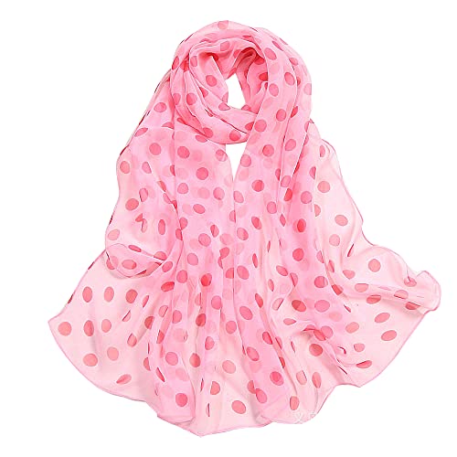 E-Clover Women Soft Floral Print Shawl Chiffon Sheer Scarf - color: Polka Dot-pink