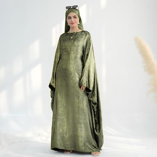 ODIZLI Abayas For Women Muslim Metallic Shiny Hijab Prayer Dress Arabic Kaftan Dubai Turkey Islamic Dress - color: Army Green, size: Size One