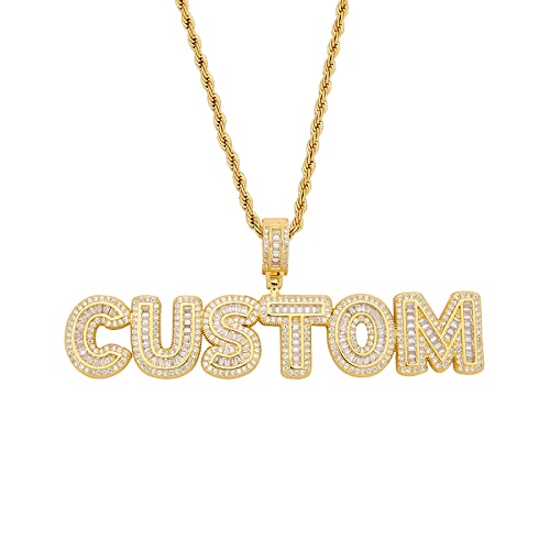 HIPBLING Custom Chain Iced Out Name Pendant Letter Necklace Personalized Diamond Jewelry with 24inch Rope Chain Rose Gold Silver Hip Hop Necklace Gift for Women Men - color: Gold, size: 2 letters