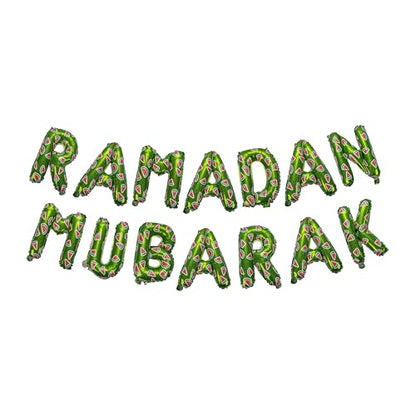 Ramadan Mubarak Watermelon Foil Letter Balloons Hanging Decoration (Green Color) - style: Ramadan Foil Balloons (Green)