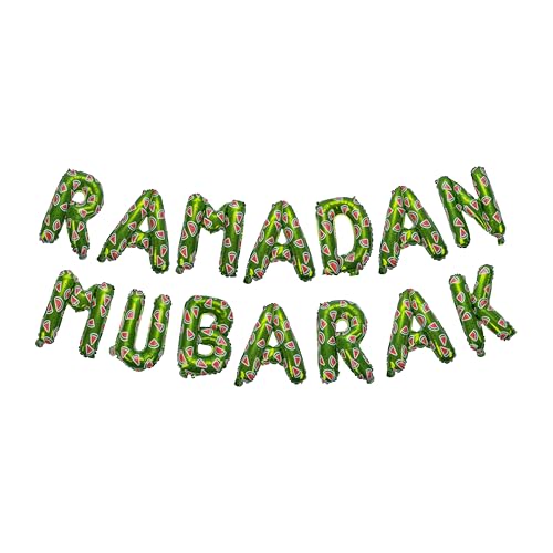 Ramadan Mubarak Watermelon Foil Letter Balloons Hanging Decoration (Green Color) - style: Ramadan Foil Balloons (Green)
