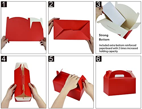 Papertide Red Gable Box with Handles, 30 Pack 9.45×5×5 inch Sturdy Colorful Cardstock treat Boxes for Christmas Birthday Party Favors, Premium Presentation Boxes with Lids - color: Red