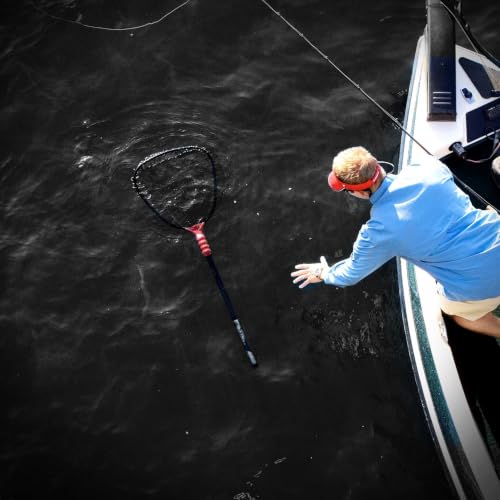 EGO S2 Slider Fishing Net Handle | Adjustable Extension Handle, Minimal Water Drag Design, Ergonomic Foam Grip for Landing Nets - size: 29" to 60" Handle, 22” x 23” Hoop, style: Rubber Coated Nylon Mesh