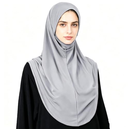 Ready To Wear Hijab For Women Instant Turban Stretch Soft Muslim Scarf For Prayer Long Hijabs Islamic Jersey Abaya - color: Grey