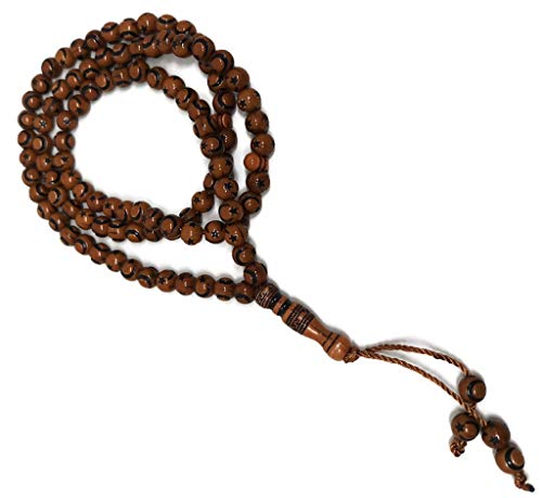 Muslim Tasbih 99 Beads AMN-238 Islam Prayer Rosary with Moon Star Engraved on Islamic Religious Eid Ramadan Gift - color: Milk Coffee