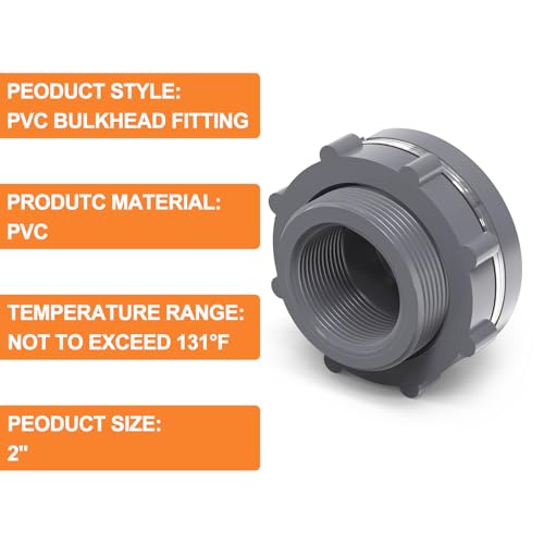 GASHER 2PCS PVC 2" Bulkhead Tank Connector Adapter Fitting with Plugs & Gasket for Water Tank, Rain barrels, Aquariums, Bathtubs and Sink - size: 2 Inch