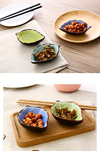 WAIT FLY Lovely Leaf Shaped Ceramic Seasoning Dishes/Tea Bag Holders/Ketchup Saucers/Appetizer Plates/Vinegar Spice Salad Soy Sushi Wasabi Seasoning Dipping Bowls, Set of 3 - color: Leaves