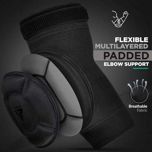 RDX Elbow Pads, Muay Thai MMA Kickboxing Sparring Elbow Guard, Martial Arts Striking Protection,Wrestling Basketball Adjustable MTB Volleyball Compression Padded Sleeve, Men Women - color: Black Black, size: X-Large
