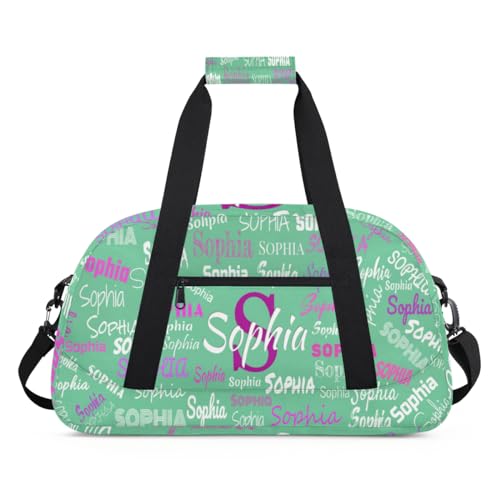 Custom Sports Dance Gym Duffel Bag Girls, Light Green Color Background | Personalized Kids Gymnastics Workout Training Tote Bag with Name Travel Sleepover Overnight Bag - color: Color 22