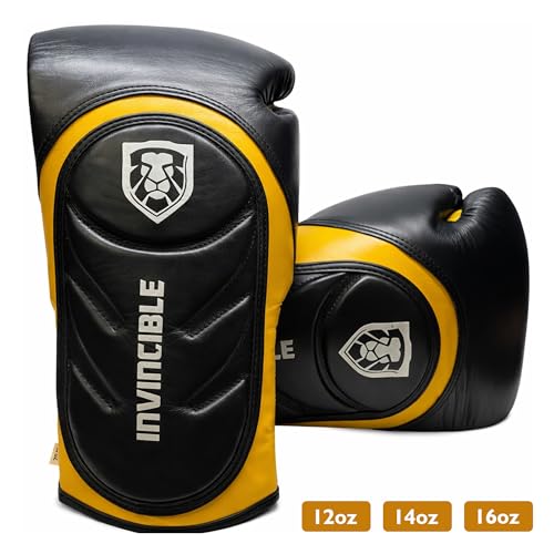 Invincible Fight Gear Professional Hook and Loop Leather Training Boxing Gloves v2.0 - Ideal for Boxing, Kickboxing, Muay Thai, MMA for Men Women and Kids (16oz)