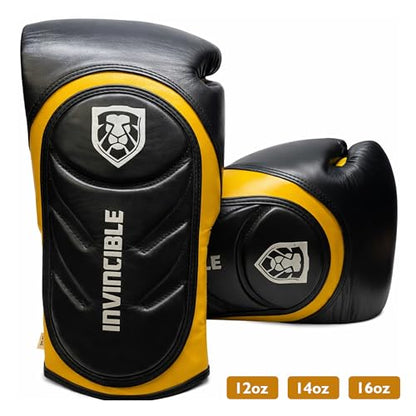 Invincible Fight Gear Professional Hook and Loop Leather Training Boxing Gloves v2.0 - Ideal for Boxing, Kickboxing, Muay Thai, MMA for Men Women and Kids (16oz)