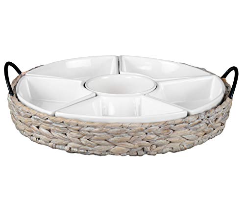 Ceramic Serving Trays, RANDEFURN Serving Platters with 6 Removable Dishes, Serving Tray for Parties, Food Tray 15.5 x 15.5 Inches, Perfect for or Chips,Whitewash - color: Whithewash