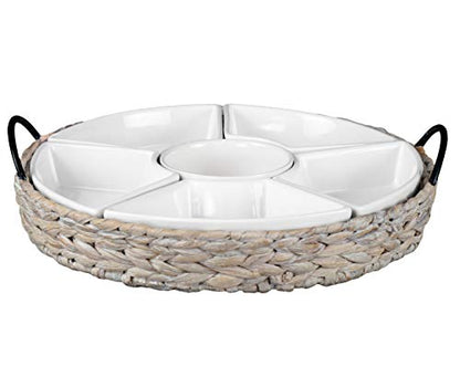 Ceramic Serving Trays, RANDEFURN Serving Platters with 6 Removable Dishes, Serving Tray for Parties, Food Tray 15.5 x 15.5 Inches, Perfect for or Chips,Whitewash - color: Whithewash