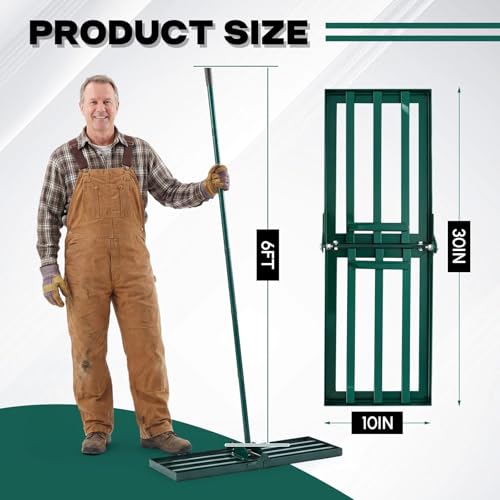Gisafai Lawn Leveling Rake 30"x10" Heavy Duty Carbon Steel, 72" Adjustable Long Handle, Leveler Tool for Yard Garden Golf Course Soil Dirt Ground Surface Leveling