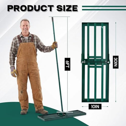 Gisafai Lawn Leveling Rake 30"x10" Heavy Duty Carbon Steel, 72" Adjustable Long Handle, Leveler Tool for Yard Garden Golf Course Soil Dirt Ground Surface Leveling