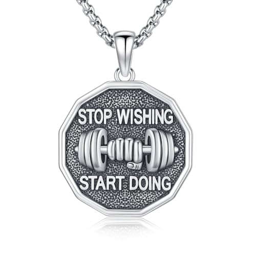 Coexist Necklace 925 Sterling Silver Yin Yang/Star of David Pendant World Religions Harmony Necklace Religion Jewelry Gift for Men - style: Dumbbell