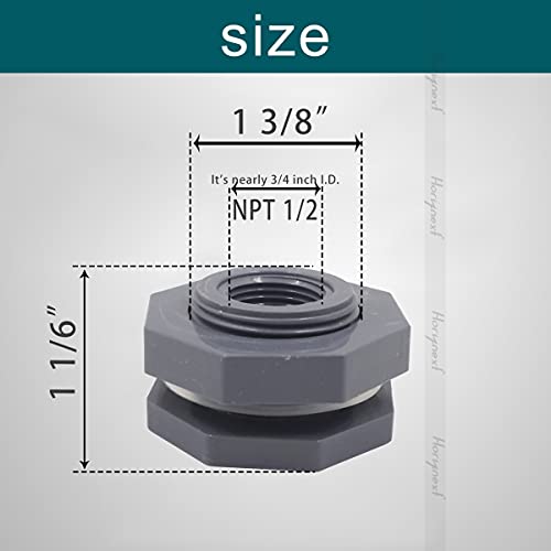 NPT1/2 PVC Bulkhead Fitting, Plastic Pipe Connector for rain Barrel Garden Hose Adapter Spigot kit Water Tank Gallon Drain Bucket (pack of 4 pcs) - size: NPT1/2 female thread (3/4 inch I.D.）PVC