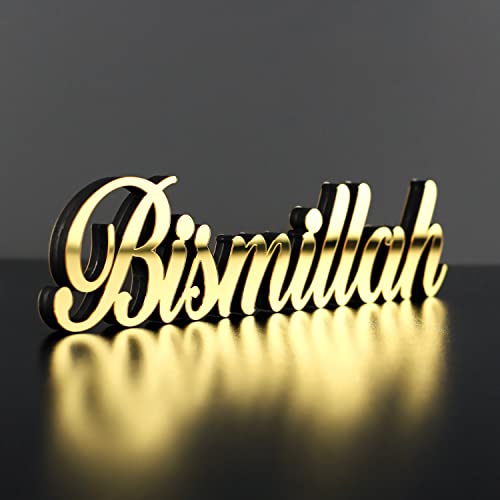 iwa concept Bismillah Silver | Home Decor or Islamic Decor for Table or Shelves | Home Decorations for Ramadan Gifts | Eid Decorations | Islamic Ramadan Gift (Gold, Bismillah Latin) - color: Gold, size: bismillah