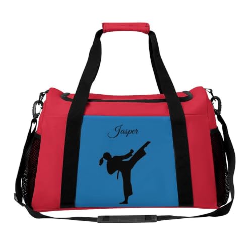Custom Name Taekwondo Karate Duffle Bag,Personalized Martial Arts Gear Bag for kids Boy Girls,Water-Resistant Sparring Equipment Red - color: Taekwondo Karate-12