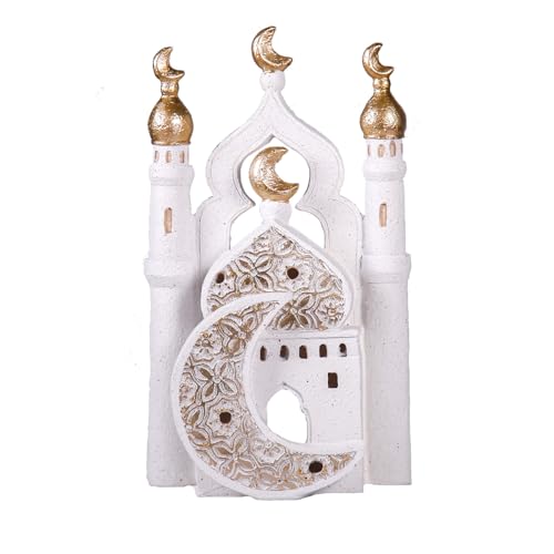 Ramadan Eid Home Decorations for Home 2025 Gold and White Mosque Tower Islamic Eid Mubarak decore - size: 6.3*2.36*10.63in