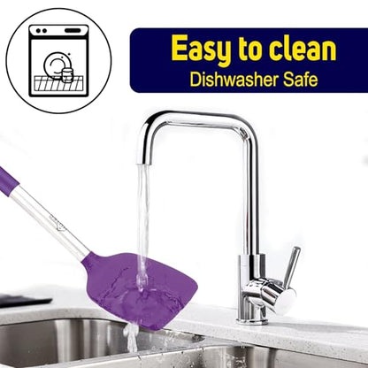 HOTEC Silicone Spatula Set of 2 Heat-Resistant 600°F & BPA-Free Kitchen SaptulaTurner with Stainless Steel Handles, Slotted & Solid Spatulas for Nonstick Cookware, 13.7 Inch, Purple - color: Purple