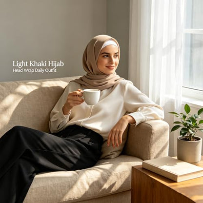 Hijab Scarf for Women, 3PCS Set with Undercap and Hijab Clip Lightweight Modal Muslim Head Wrap Scarf for Daily - color: Sy17-light Khika Hijab+white Undercap