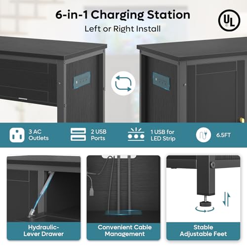Bestier 55-75 Gal Fish Tank Stand with Power Outlet & LED Light, Black | RGB Led 22 Modes, Storage Cabinet With 3-Level Adjustable Shelf, Pull-Out Drawer, 37X18 In, 726Lbs Capacity, 4 Leveling Feet - size: 55-75 Gallon