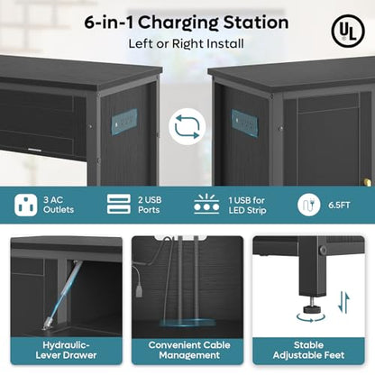 Bestier 55-75 Gal Fish Tank Stand with Power Outlet & LED Light, Black | RGB Led 22 Modes, Storage Cabinet With 3-Level Adjustable Shelf, Pull-Out Drawer, 37X18 In, 726Lbs Capacity, 4 Leveling Feet - size: 55-75 Gallon