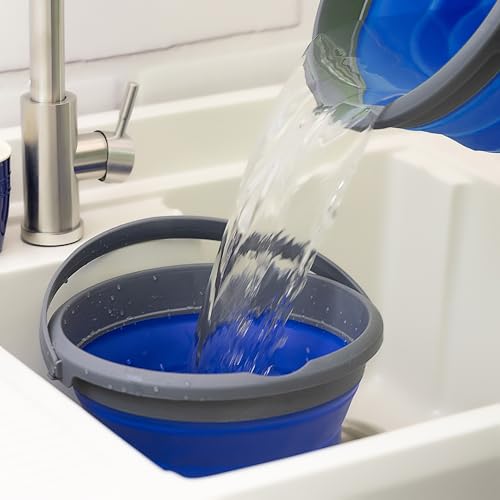 SAMMART 5.5L (1.4 Gallon) Collapsible Plastic Bucket - Foldable Round Tub - Portable Fishing Water Pail - Space Saving Outdoor Waterpot (Grey/Marine Blue (Set of 2)) - color: Grey/Marine Blue (Set of 2)