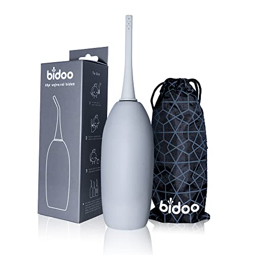 BIDOO The Universal, Portable Bidet (Pebble) with Cap and Travel Bag l Replaces Wet Wipes and Shower Toilet l Peri Bottle for Postpartum l Elder Care l New Moms l Pre and Post-Intimacy - color: Gray
