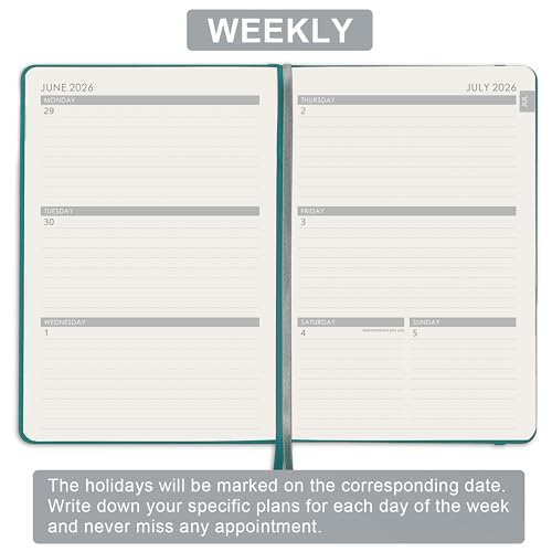 Artfan 2026-2027 Planner - 2026-2027 Planner Weekly and Monthly, Jul. 2026 - Jun. 2027, 26-27 Leather Planners, 5.75" x 8.25" - Green - color: Bluish Green