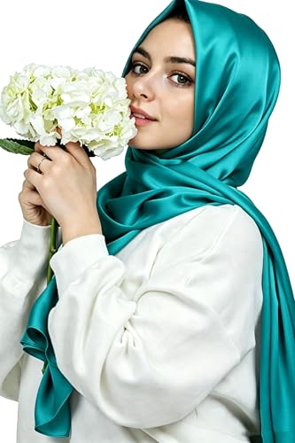 Lina & Lily Luxury Satin Hijab Head Scarf Shawl Wrap for Muslim Women Extra Long - color: Light Teal