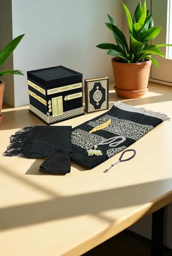 ihvan online Luxury Islamic Prayer Gift Box, Quran, 99 & 33 Pearly Beads Tesbih, Muslim Prayer Rug, Muslim Kufi Hats, Hijab, Set for Ramadan & Eid Gifts