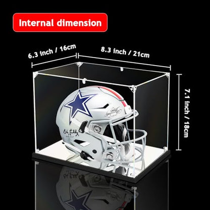 KOLIPI Mini Football Helmet Display Case, Acrylic Box 8.3x6.3x7.1 in | NFL Helmet Display Case for Mini Helmets, Mirror Base, Dustproof Protection, Stable and Stackable, Assembly Required - size: 8.3x6.3x7.1 inches