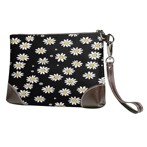 Leather Clutch Purse for Women, Large Capacity Wristlet Wallet with Removable Strap, Zip Handbag - color: Chrysanthemum
