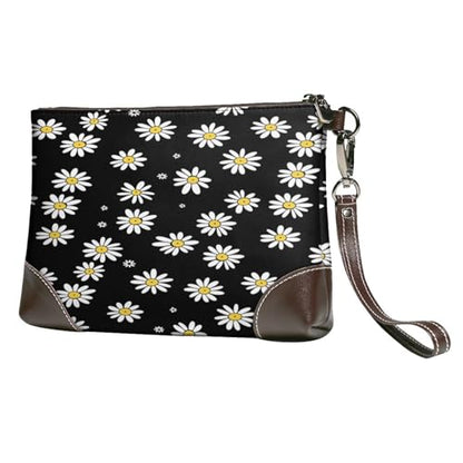 Leather Clutch Purse for Women, Large Capacity Wristlet Wallet with Removable Strap, Zip Handbag - color: Chrysanthemum