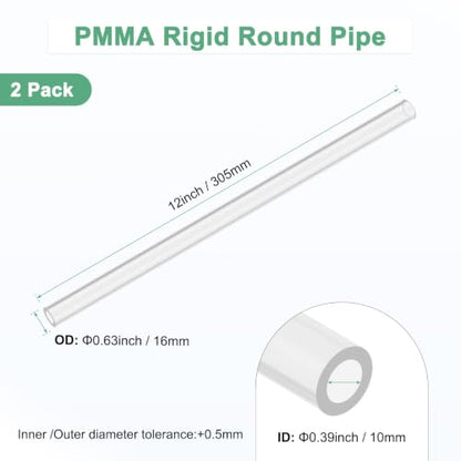 M METERXITY 2-Pack Clear Rigid Acrylic Pipe, 10mm[0.39"] ID x 16mm[0.63"] OD Plastic Round Tube for Water Cooling System/Lamps/Fountains/Aquariums/Display Stand, Acrylic Tubing [305mm/12IN] - size: 10mm ID x 16mm OD