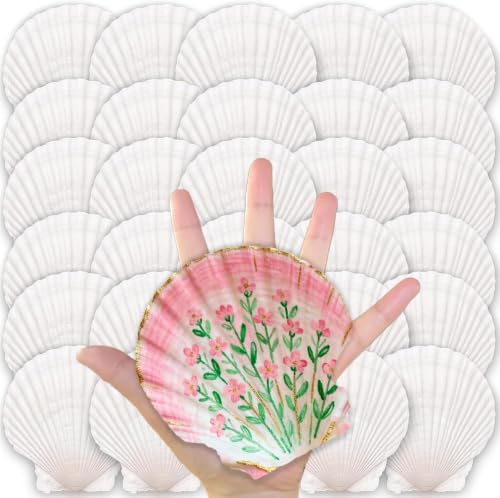 30PCS Large Natural Scallop Shells for Crafts, 4-5 in White Sea Shells, DIY | Smooth, cleaned surfaces suit painting, resin art, candle making, baking displays, weddings, classrooms and ocean parties. - size: 30PCS (4-5in)