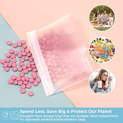 SPLF 6 Pack Dishwasher Safe Reusable Sandwich Bags Stand Up | Quart freezer bags, Reusable Food Storage Bags, BPA FREE Extra Thick Leakproof Silicone Free Zipper Snack Lunch - size: 6 Pack Quart Bags
