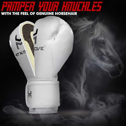 HIT N MOVE Süvari Horsehair Boxing Gloves Hook and Loop, Lace-Up Boxing Gloves Men, Boxing Equipment, MMA Gloves Men, UFC Gloves Horsehair and 100% Cow Leather - size: 12 Oz, style: Lace-Up WHITE