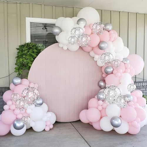 Pink and Silver Balloons, Pastel Pink White Balloon Metallic Silver White Macaron Balloon Party Confetti Balloons for Girls Kids Birthday Bride Wedding Baby Shower Graduation - color: Pink and Silver